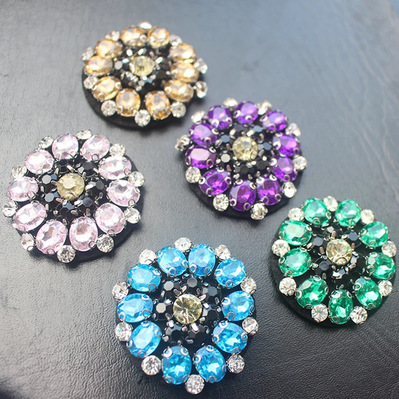 

AHYONNIEX 1PC mixed Beaded diamond round flowers fabric patches Shiny decal clothes sticker DIY bags and Clothing Accessories