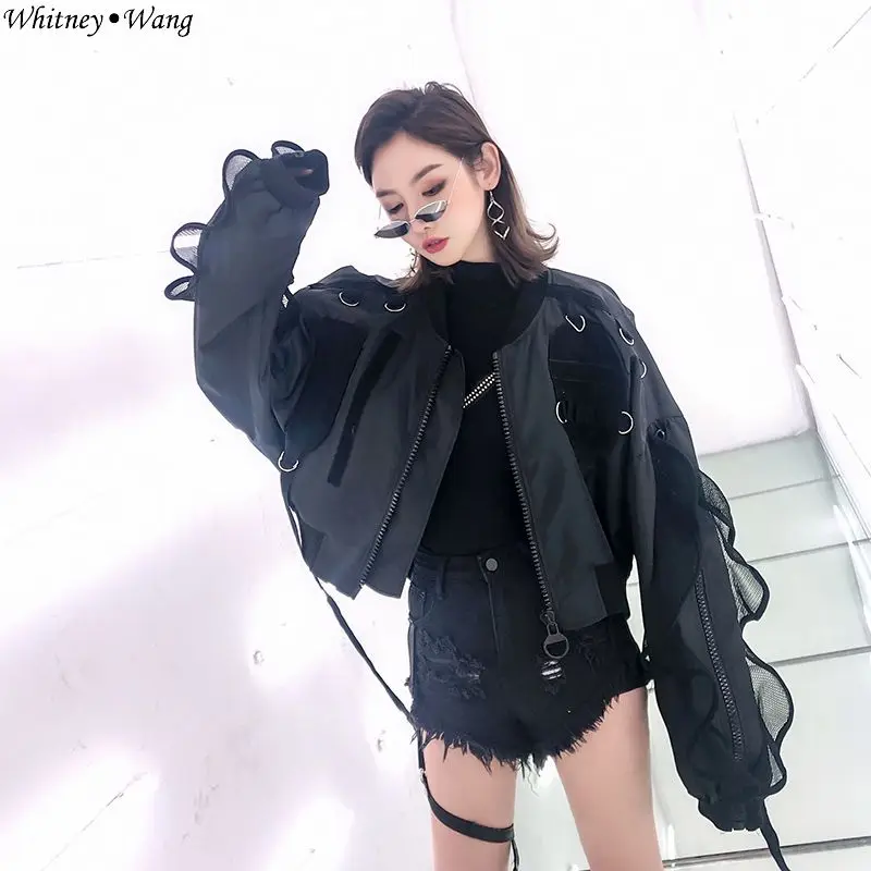 Женская уличная куртка-бомбер WHITNEY WANG стильная куртка с сетчатыми оборками и
