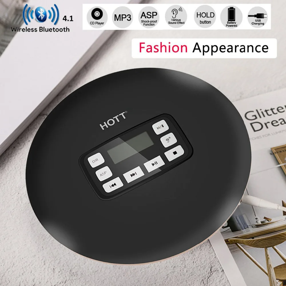 

2019 HOTT Bluetooth4.1CD Player with LED Display Jack Anti-Skip Protection Anti-Shock Personal CD Music Disc Player HOTT