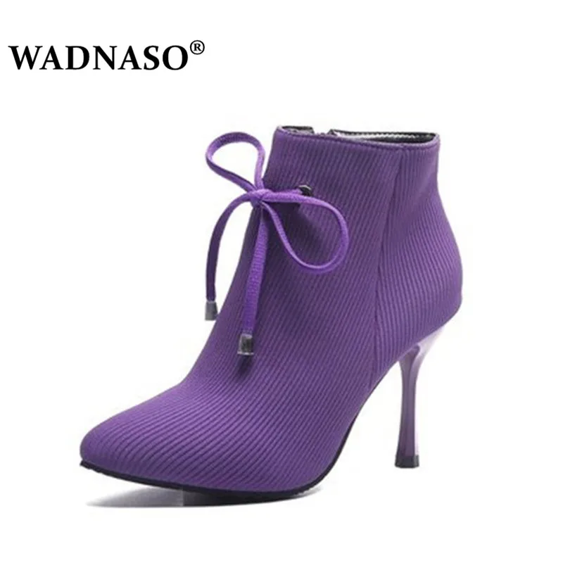 

WADNASO Women Stretch Elastic Cloth Slim Boots Sexy Fashion Elastic Socks Boots High-Heels Women Shoes Female Martin Boots 34-39