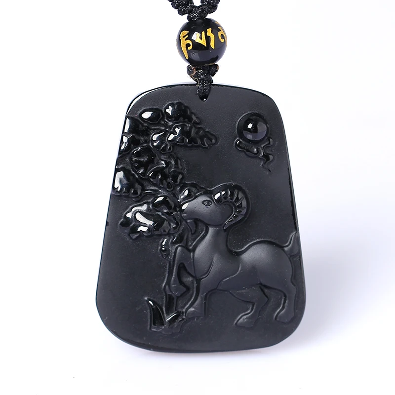 

A twelve zodiac sheep mascot pig stone palace of Choi Fu Lian without edge pendant peace diy real stone Obsidian jewelr