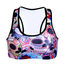 NEW 0014 Summer Sexy Girl Women Hallowmas Flower skull 3D Prints Padded Push Up Gym Vest Top Chest Running Sport Yoga Bras