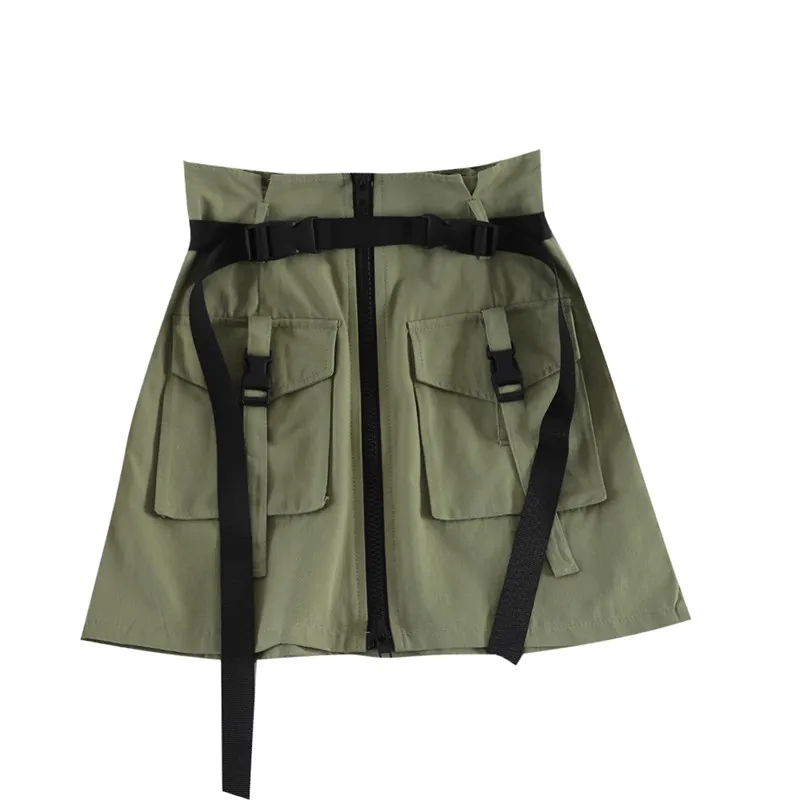 

Hiawatha 2019 New Safari Style Skirt Women Spring Summer Zipper A-Line Skirts Belt Sashes D9868