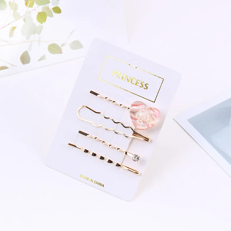 

4 Pcs Korean Fashion Headdress Simple Love Hairpins for Girl Women Temperament Beautiful Barrettes Hair Accessories Combination