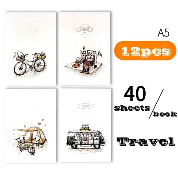 12 шт./лот Deli A5(210x148 мм) B5(250x175 мм) сшитая книжка Тетрадь написание книги мультфильм обложка книги студенческие дети Тетрадь s - Цвет: A5-40-Travel