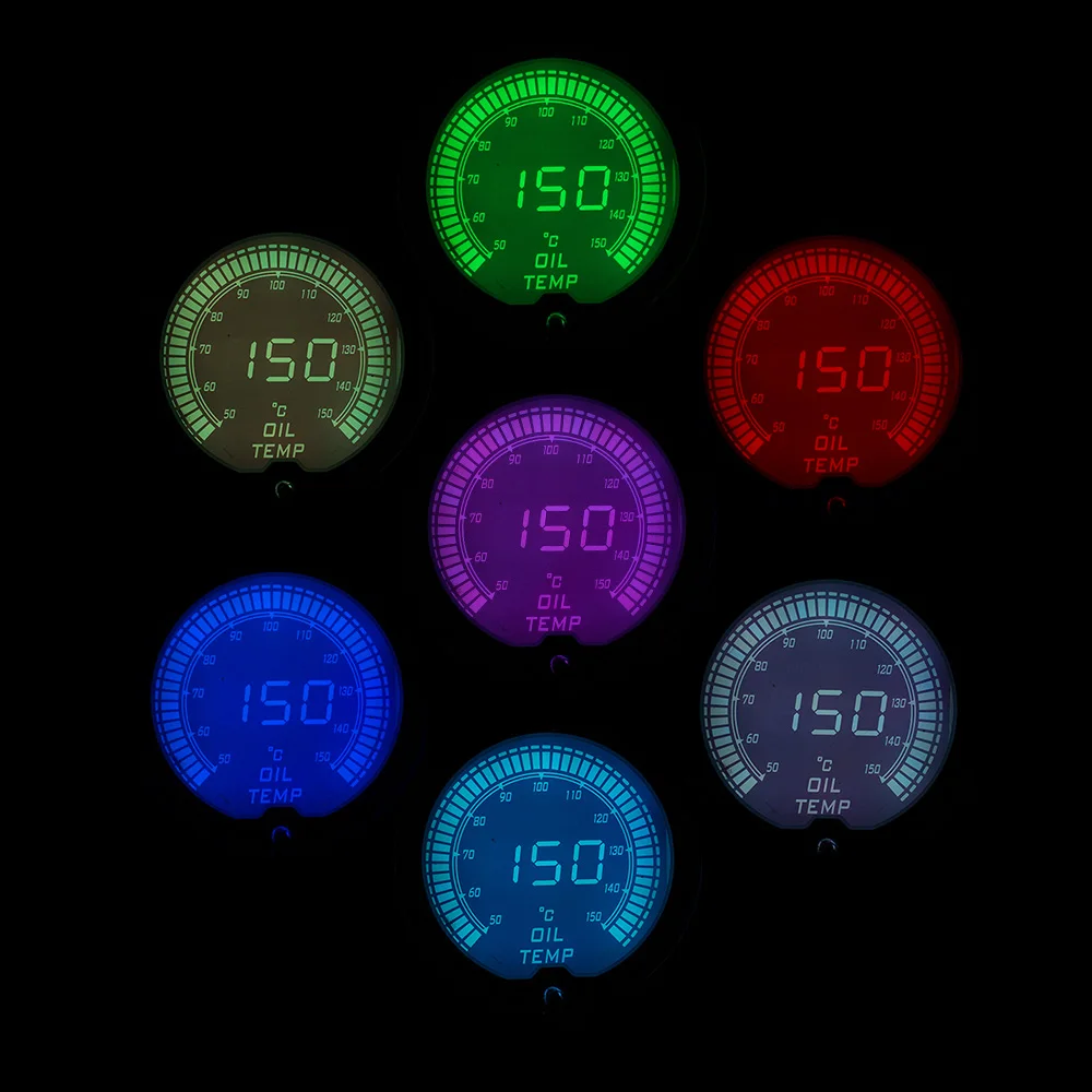 " 52 мм EVO цифровой Авто Датчик температуры масла 50-150Celsius 12V автомобильный масляный Температура измеритель ЖК-дисплей 7 цветов отображения YC100112
