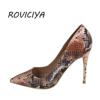 

New Mixed Colors Snake Printing PU Leather Ladies Shoes Pointed Toe Shallow High Heels Shoes 12 cm 10 cm 8 cm YG011 ROVICIYA