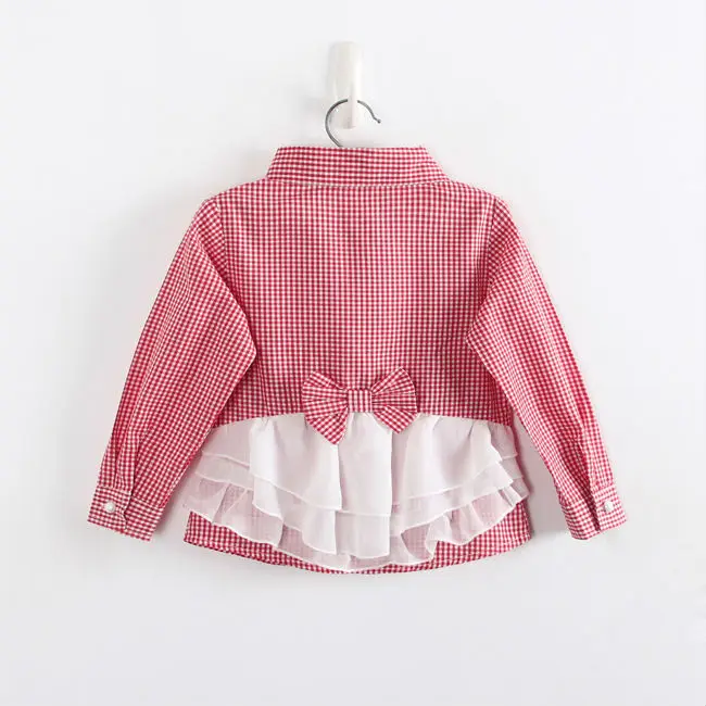 Girls Fashion Plaid Blouses Long Sleeves Shirts For Girls Children Cotton Shirts Kids Lace Bowknot
