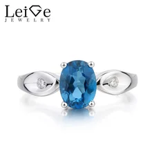 Leige Jewelry London Blue Topaz Ring Topaz Wedding Ring November Birthstone Oval Cut Blue Gemstone 925 Sterling Silver Gifts