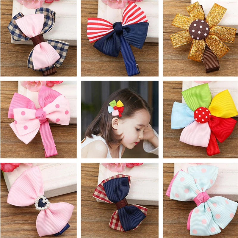 Cute Ribbon Bowknot Flower Hairpins Hair Barrettes Children Hair