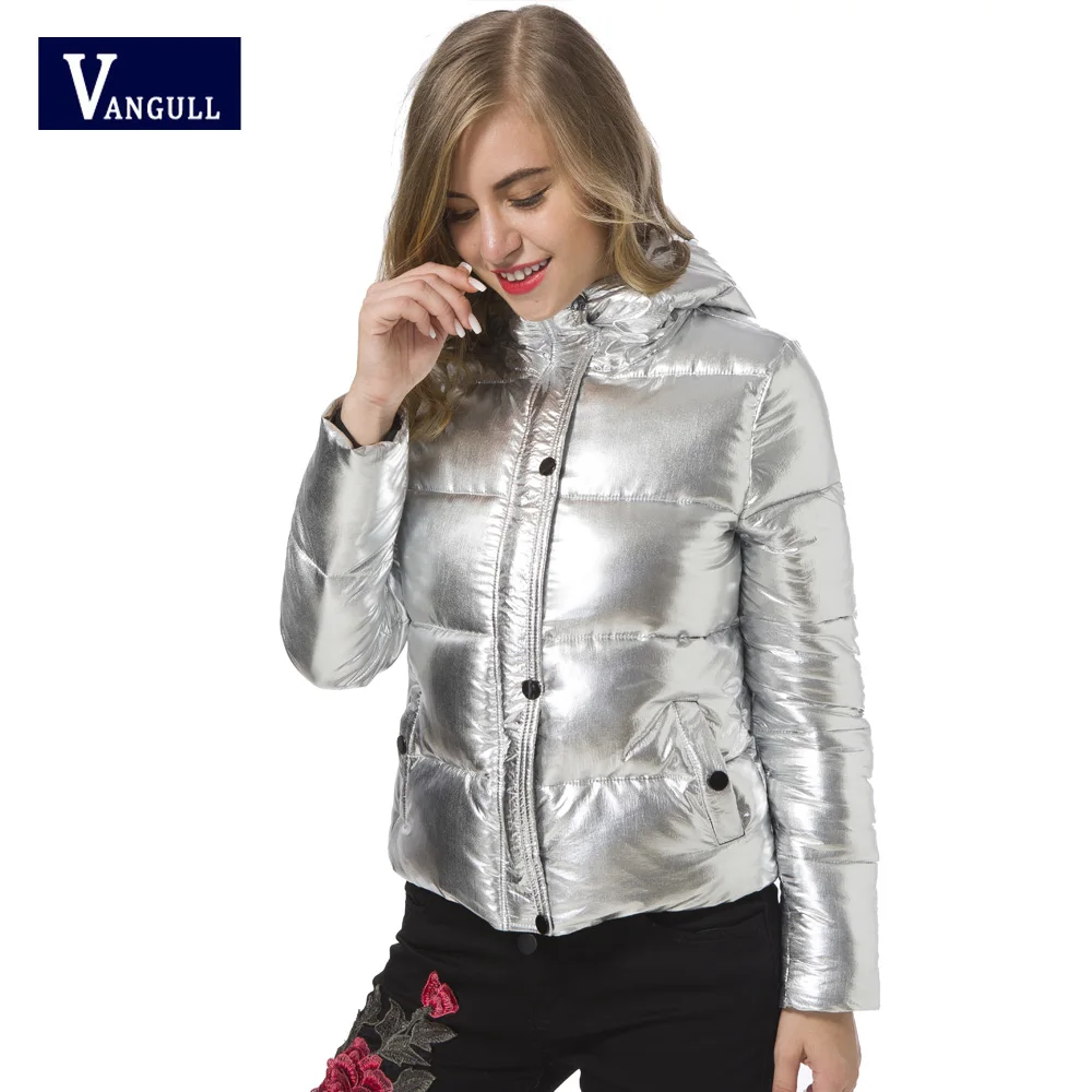 

2018 Women winter coat warm coat Short color Silver metal style bread ladies winter dames parka women winter coat