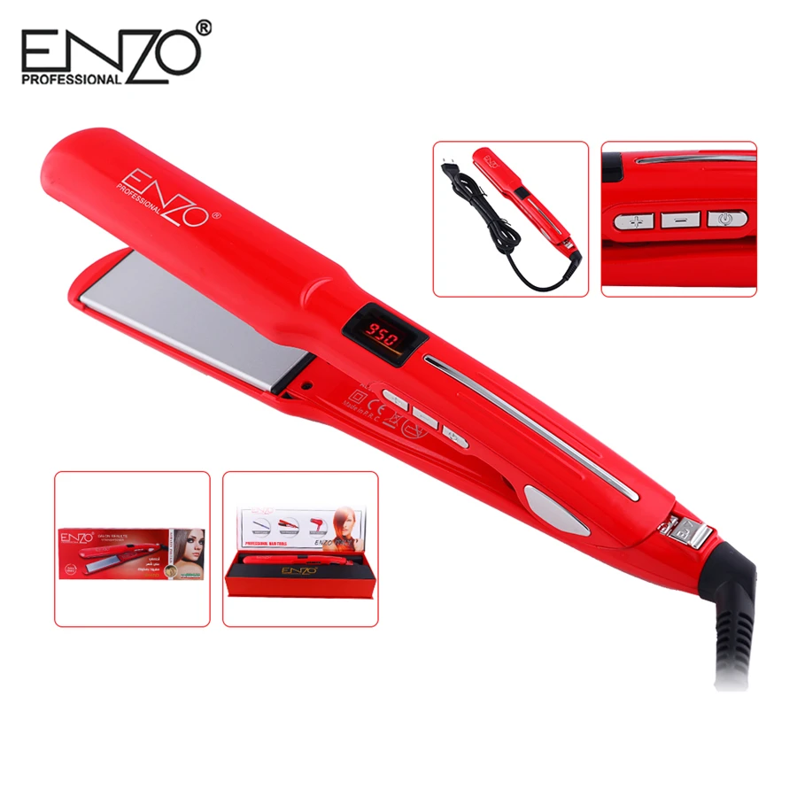 ENZO Professional керамика турмалин ионной Flat Iron ЖК дисплей выпрямитель для волос выпрямляет и кудри с регулируемой темп