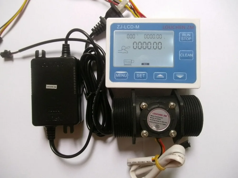 NEW 1.5" Flow Water Sensor Meter+Digital LCD Display control 5 150L/min + Power Adapterflow