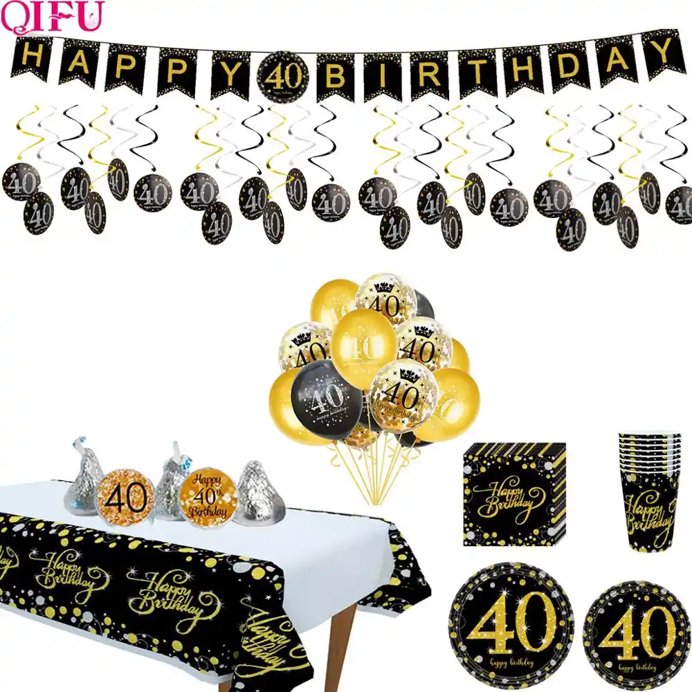 Черный золотистый воздушный шар набор «С Днем Рождения» 40 лет воздушные шары 40 лет День Рождения украшения Cheers до 40 лет День рождения принад...