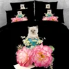 6 Parts Per Set Pretty White kitten and roses present 3d animal bed sheet set