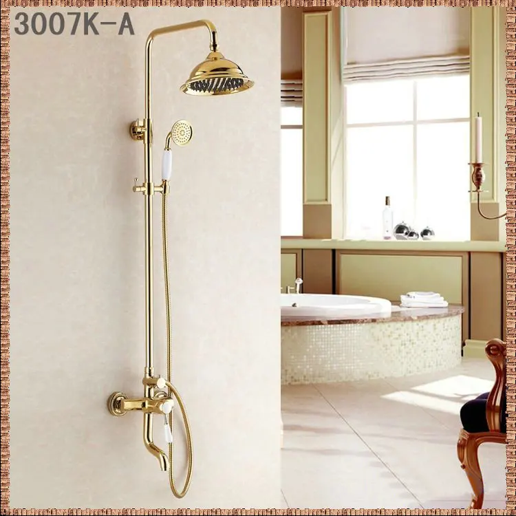 Free Shipping Wholesale Promotion Luxury Wall Mounted Round Rain Shower Faucet Set Dual Ceramic Tub Mixer HJ-3007K-A bath | Обустройство