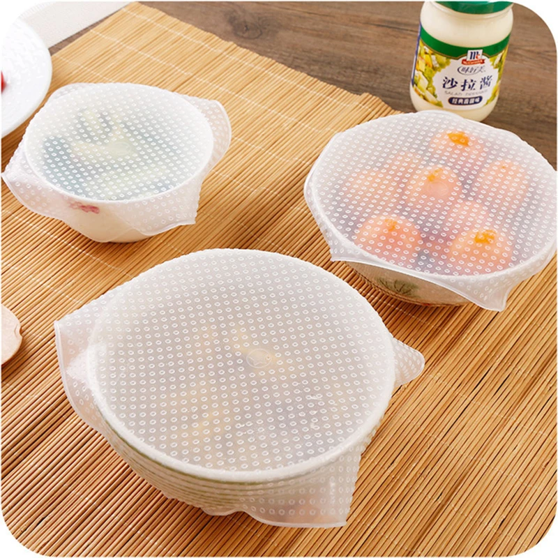 

3pcs Silicone Wraps Seal Cover Stretch Cling Film Food Fresh Keep Kitchen Tools