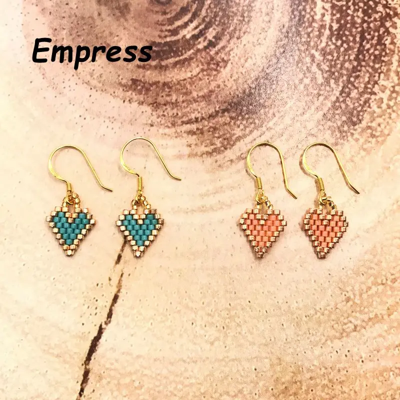 

2018 Empress New Fashion Woman Handmade Cute Sweet Pink Blue Heart Rhombus 925 Silver Miyuki Beads Boho Jewelry Crystal Earrings