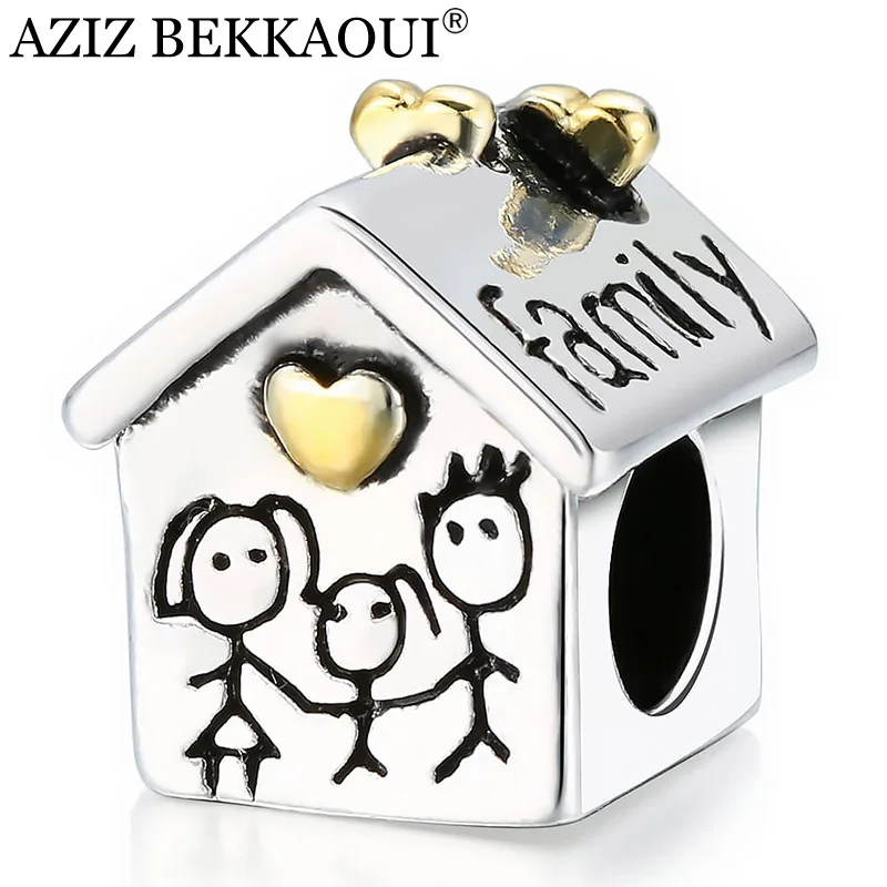 

AZIZ BEKKAOUI Diy House Shape Beads Love Heart House Charms Fit DIY Charm Bracelets Family Letters Bead Best Gift for Family
