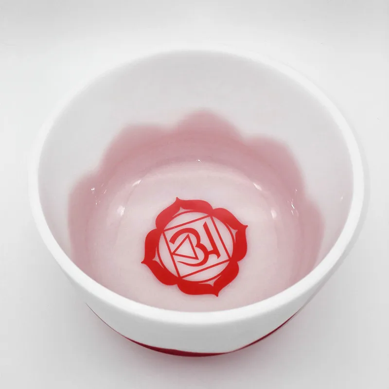 

HF 6 inches Frosted Crystal Singing Bowl WithChakra Symbol And Color Lotus CDEFGABC#