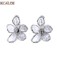 KCALOE белый прозрачный кристалл серьги гвоздики для женщин Серебряный цвет большой цветок свадебные серьги Brinco Zilveren Oorbellen