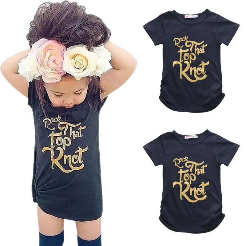 

Tops Summer Kids Baby Girls Boys Gold Letter Tee Cotton Short Sleeve Casual Black O Neck T-shirt Tops Clothes Summer