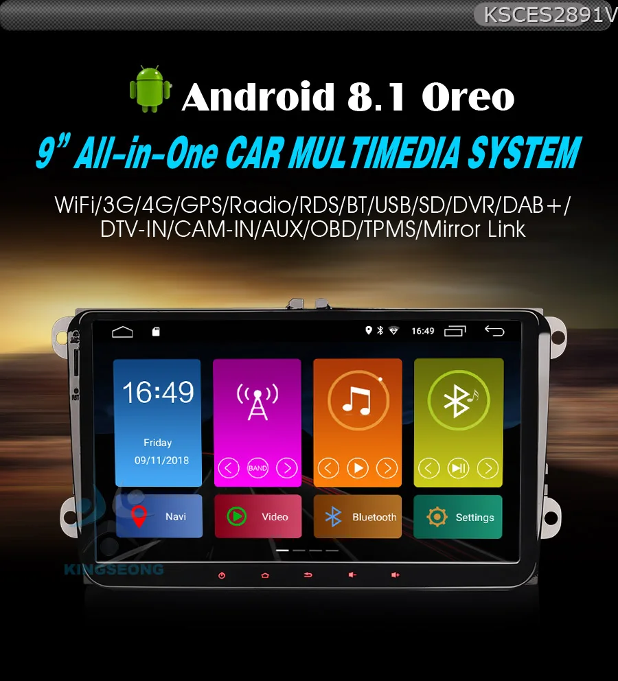 Best 9"DAB+Android 8.1 Autoradio Sat Navi WiFi 4G GPS DVR OBD Car Multimedia Player for VW Passat Golf Mk5/6 Tiguan Sharan Seat Skoda 0