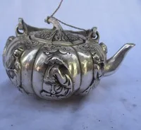 

Collectible Decorated Old Handwork Tibet Silver Carved Pumpkin style 8Immortals Handle Teapot/Flagon Free shipping