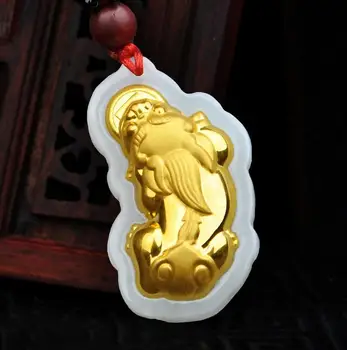 

3D gold inlaid jade inlay and Tian Yulong pendantH22#