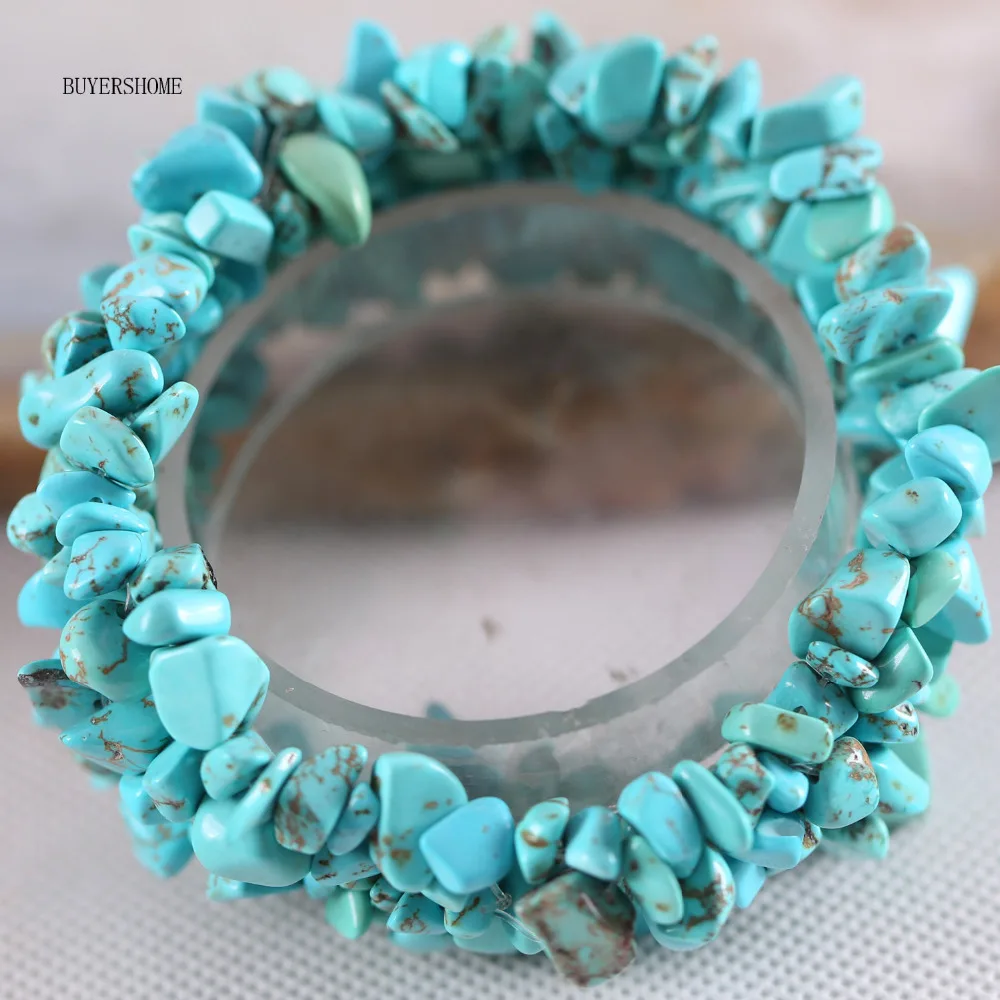 

Fashion Jewelry Natural Stone Stretch Weave Green Howlite Bracelet 7" 1Pcs H044