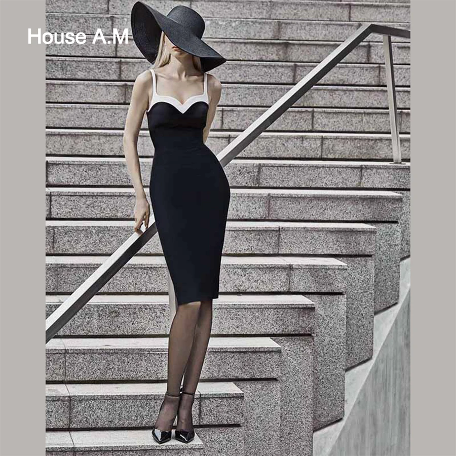 Strap Patchwork Plain Bodycon Dress
