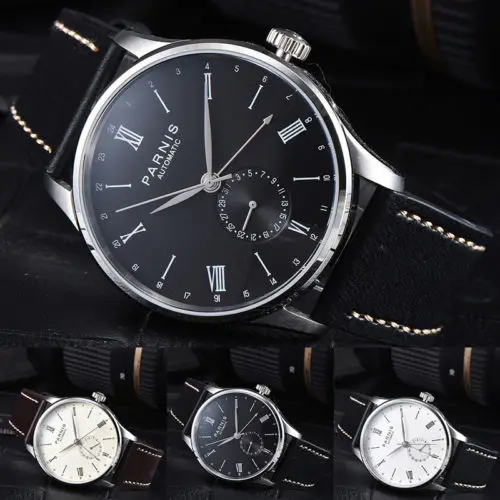 

42mm Parnis Black Brown White 0ff- White dial stainless steel Case Complete Calendar Automatic movement Men's Watch
