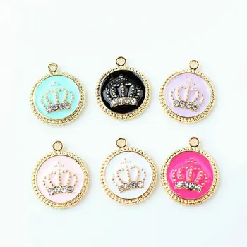 

MRHUANG 10pcs 17*20mm Round Crown Enamel Charms Alloy Pendant fit for bracelet Necklace DIY Fashion Jewelry Accessories