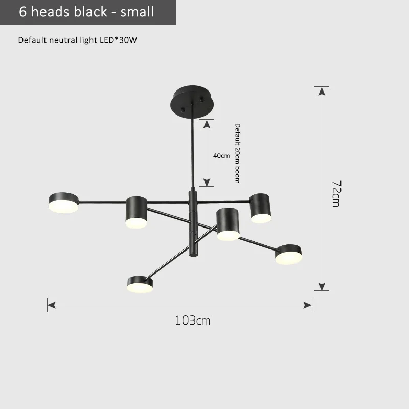 Простые современные подвесные светильники для гостиной, атмосферный домашний ресторан, креативная личность, Скандинавская спальня, подвесной светильник - Цвет корпуса: 6heads black small