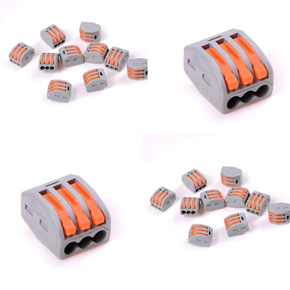 10PCS Universal Compact Wiring 3 pin Wire Connector Conductor Terminal Block With Lever Multi