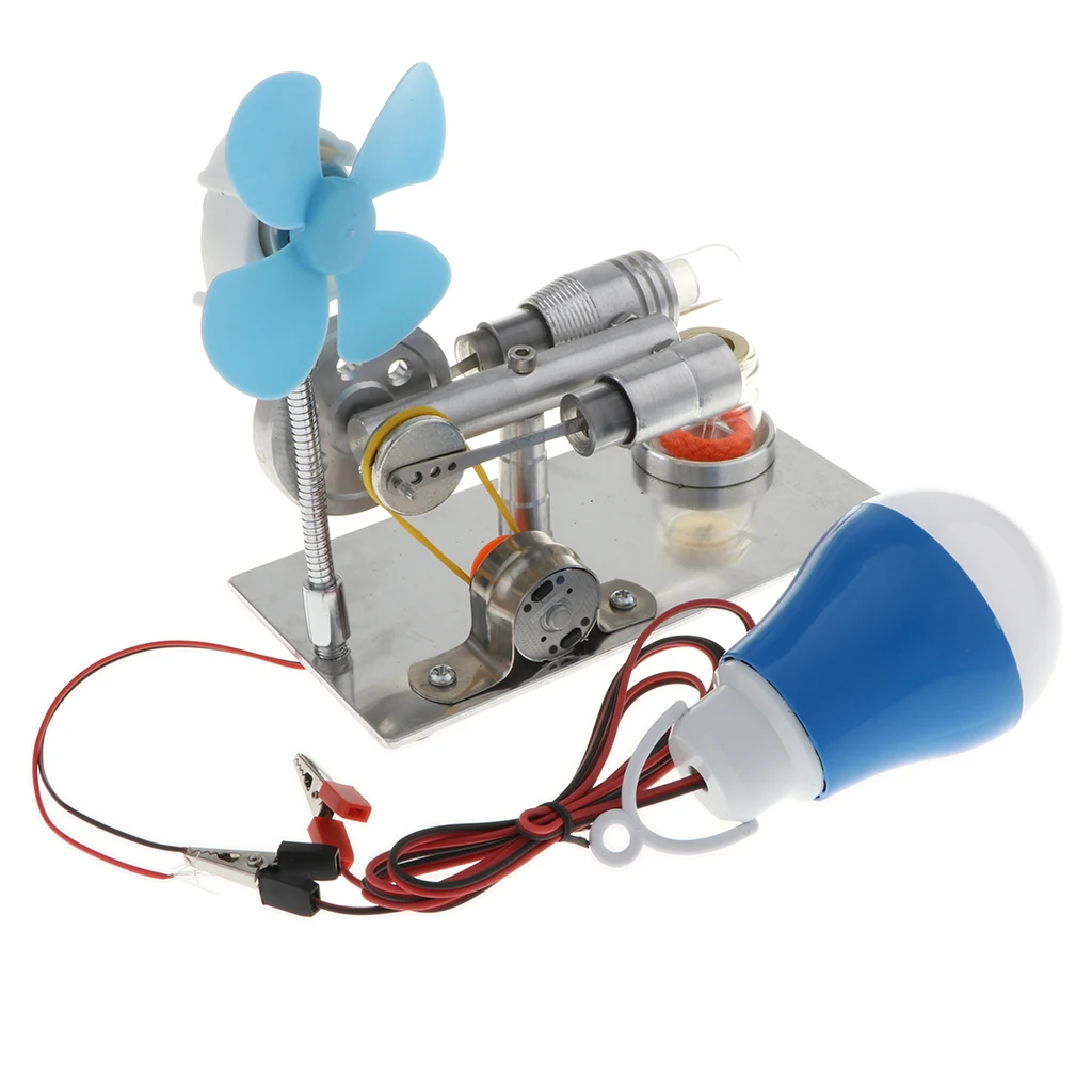 DIY Fanner Rotating & LED Lamp Flywheel Stirling Engine Model Motor Power Generator Science Toy
