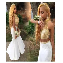 2016 Sexy Zwei Stücke Weiß Lange Abendkleid Mit Gold perlen Satin Foraml Evening Kleid Benutzerdefinierte vestido de festa gala jurken