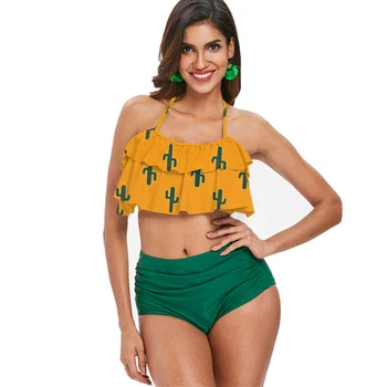 

Bikini Sets 2019 Summer Women High Waist Two Pieces Bathing Suit Push Up Ruffle Flounce Swimsuit Plus Size Fat Swimwear S-3XL