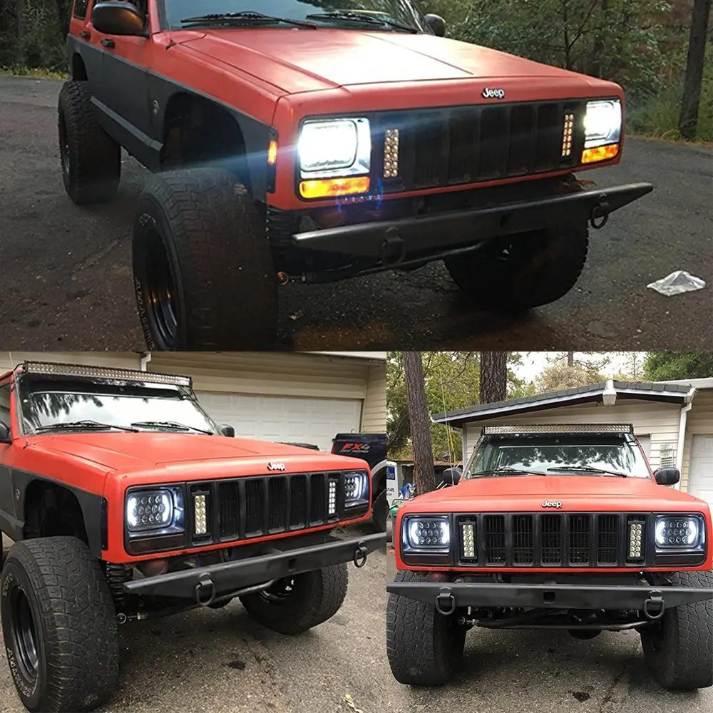 Pair 5X7 inch h4 LED Replacement for Sealed Beam with DRL 7x6 inch headlamp for Jeep Cherokee XJ 1984-2001 (17)