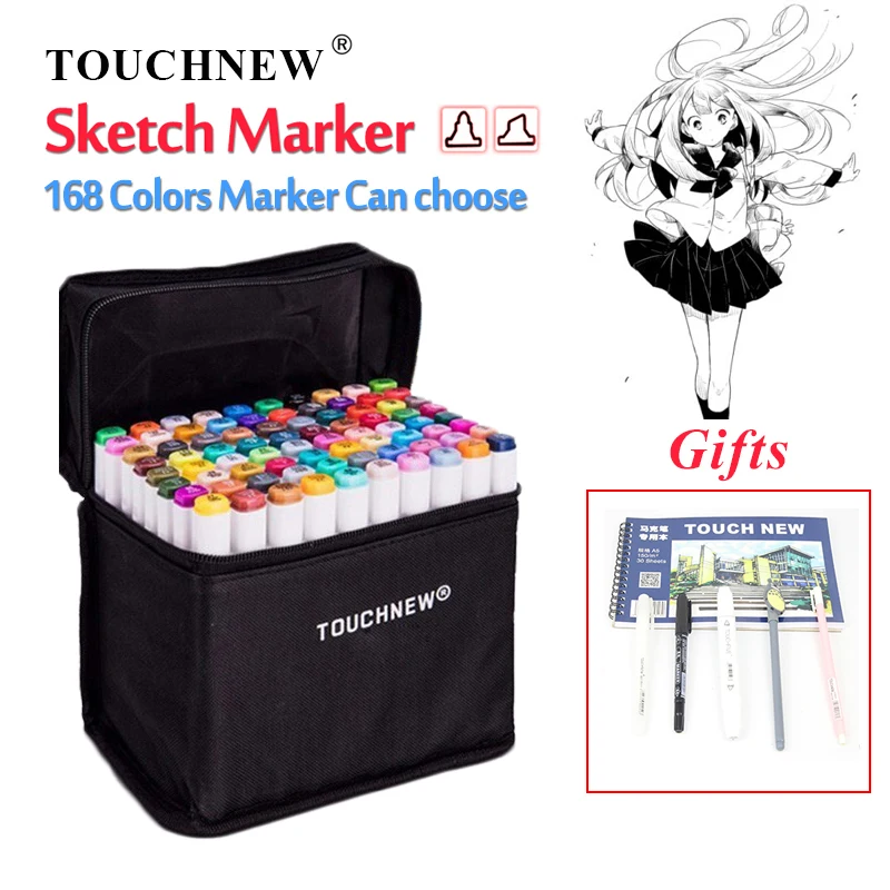 

TOUCHNEW 30/40/60/80/108/168 Colors Art Markers Artist Sketch Drawing Manga Markers Alcohol Based Art Supplies Markers