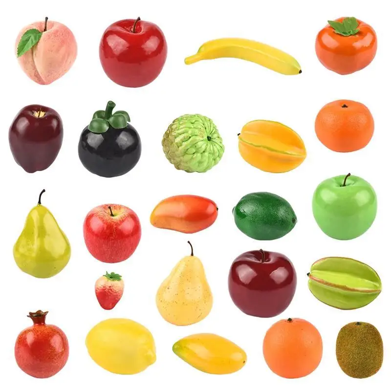 

24 Style Plastic Lifelike Simulation Artificial Fruits Orange Apple Banana Mangosteen Kitchen Photography Props Home Decoration