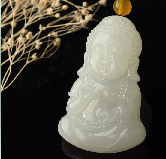 jewelry Hand carved Chinese Hetian Jadeite Pendant Buddha WhiteJade ...