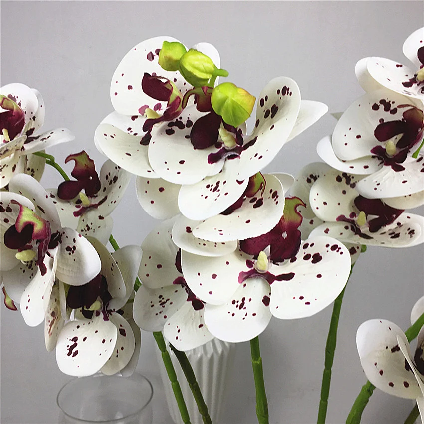 

NEW 5 Heads Orchids branch Artificial Flowers for home living room wedding Decoration white orchid flores artificiales