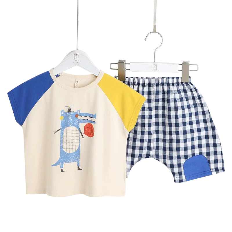 

Boys and Girls Summer Suit 2019 New Baby Korean Cartoon Short-sleeved Cotton Two-piece Child-friendly Summe Toddler Boy Clothes