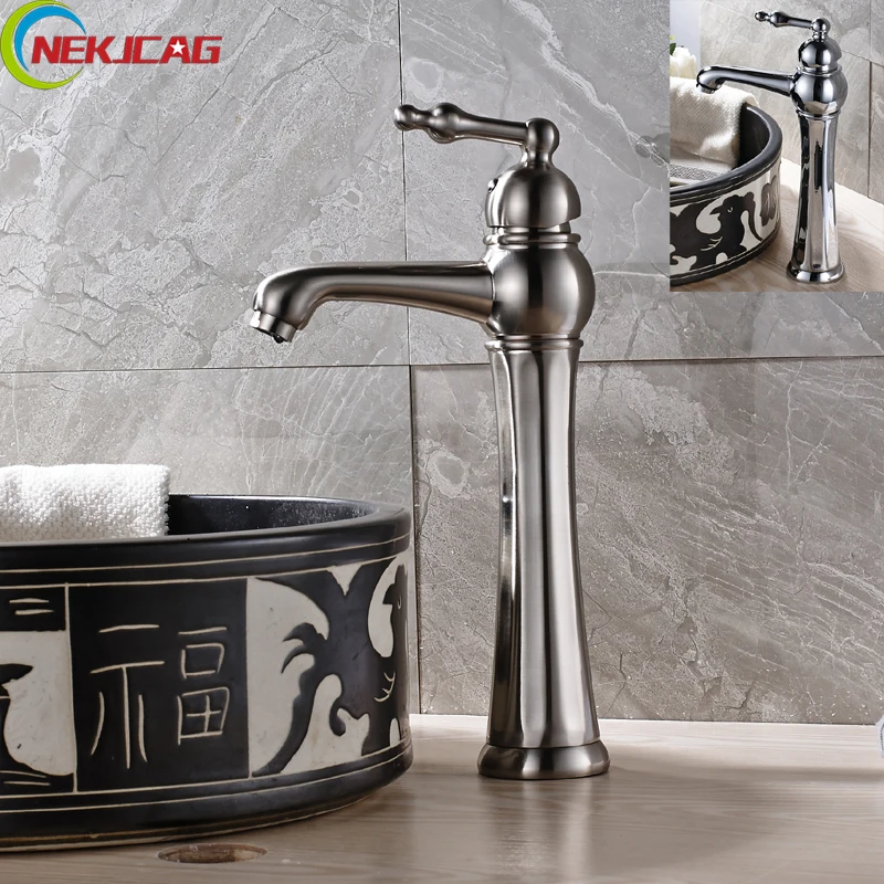

Newest Tall Waterfall Brushed Nickel Bathroom Basin Sink Faucet Single Handle Mixer Tap Chrome Finish Free Shipping