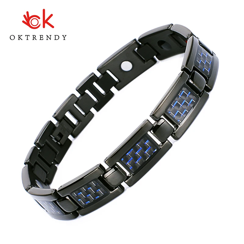 3000 Guass Magnetic Bracelet Energy Health Care Titanium Bracelets Bangle Blue Carbon Fiber For Men Jewelry