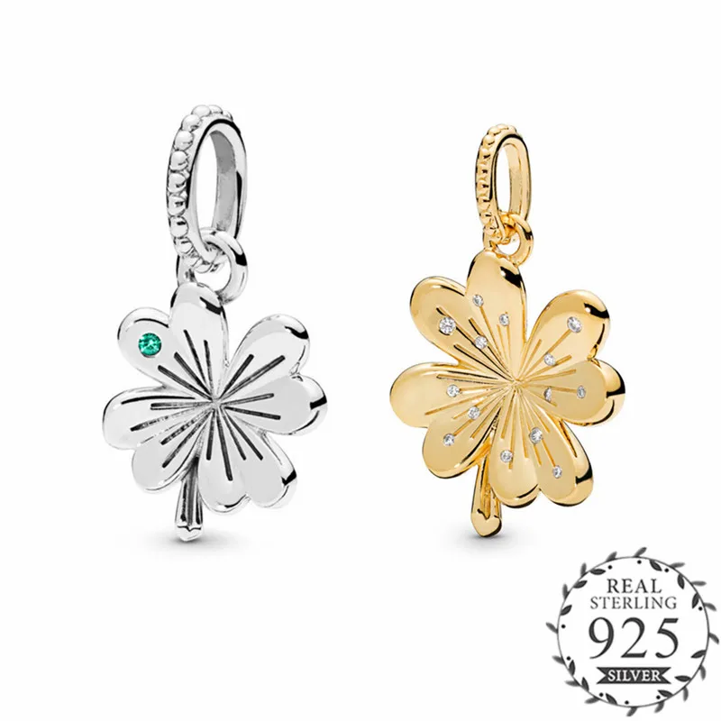

2019 New Gold Silver Lucky Four-Leaf Clover Hanging Charm fits Pandora Bracelets Bangles Charm Silver 925 Original Dangle Beads.