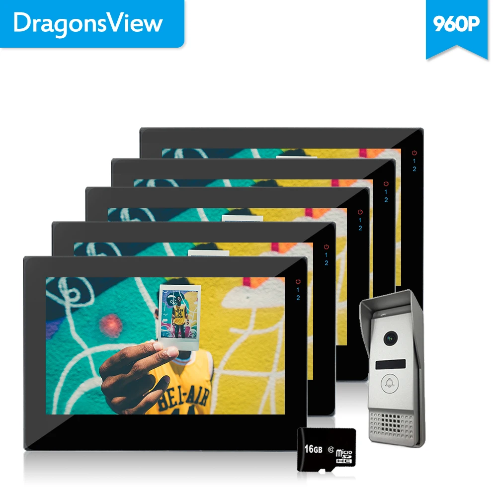 Dragonsview Video Intercom Door Bell System 7 Inch 960P 5 Monitors 1 Doorbell Panel Wide Angle Picture Video Motion Record MP4 Dragonsview Video Intercom Door Bell System 7 Inch 960P 5 Monitors 1 Doorbell Panel Wide Angle Picture Video Motion Record MP4