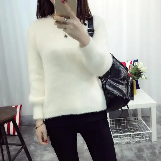 2016 New Winter Casual Sweater Women Long Sleeve Loose Thick Turtleneck Pullovers Female Solid Mohair Ladies' Sweater Coat