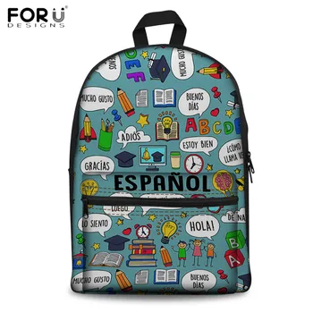 

FORUDESIGNS School Backpacks German/Spanish/French Teacher Pattern School Shoulder Rucksack for Students Casual Laptop Backpack